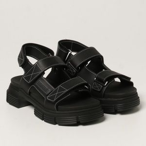 NWT Ganni Black Recycled Rubber Velcro Chunky Sandals Sz9/39